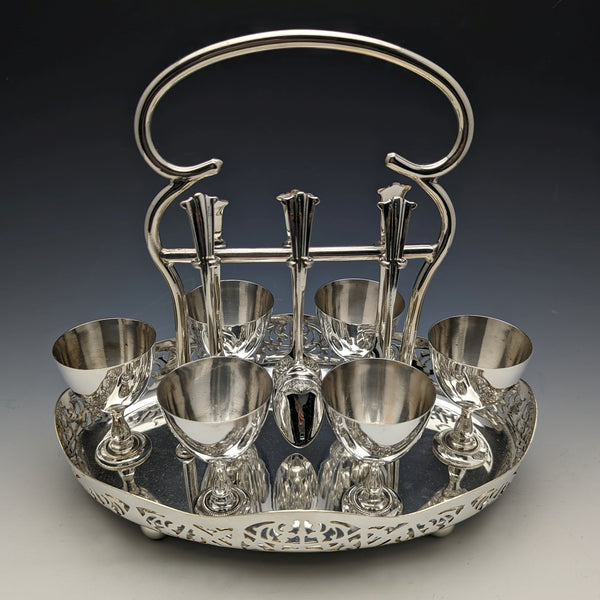 British antique silver plated egg stand set of 6 with rack